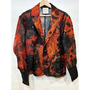 Orttu Men’s Black and Red Orange Lightweight Suit Jacket Blazer Size M Sheer